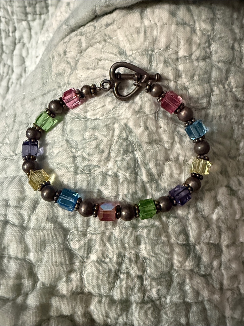 Multicolor Crystal Cube Bead Bracelet with Antique Silver Accents